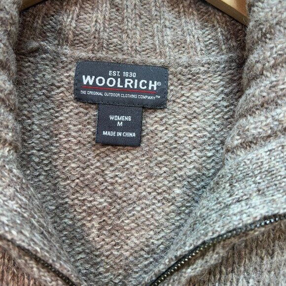 Woolrich Women 100% Wool Vest Sweater Medium Full Zip Turtleneck Tan Cozy Knit - Picture 2 of 11